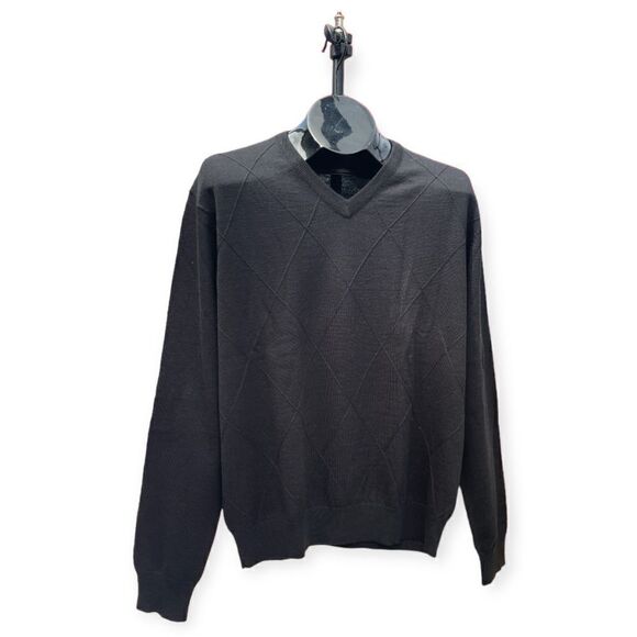 Linea Rossa Signature Black V Neckline Light Embroidered Sweater Size L - Picture 1 of 7